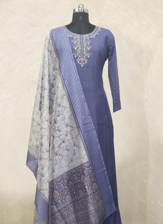 Blue Muslin Festival Wear Embroidery Work Readymade Salwar Suit